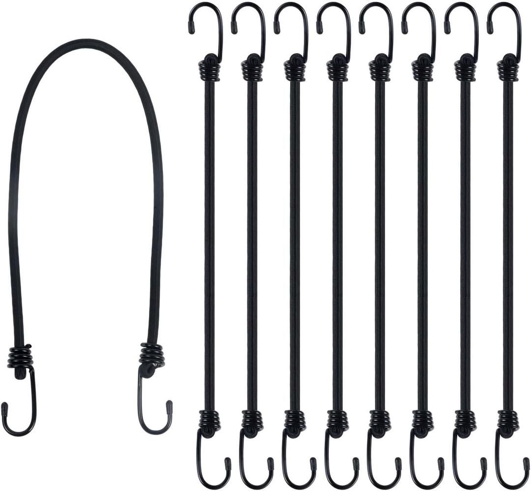 Bungee Cords with Hooks, 8 Pack 24 Inch Thick Elastic Rope Strong, Stretchy Tie Downs with Secure Hooks for Cargo, Camping, Tents, Luggage All-Weather