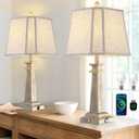 27.5" Table Lamps Set of 2, 3-Way Dimmable Touch Lamps for Nightstand, Farmhouse Table Lamp for Living Room and Bedroom with USB A+C Charging Ports, Bulbs Included (Antique White)