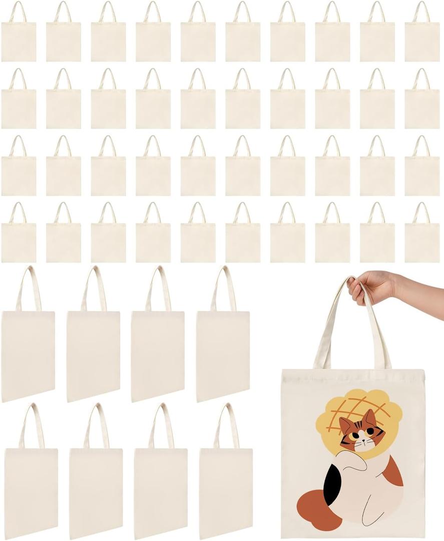 Lzerking Canvas Tote Bag Bulk 50 Pack 13x15 Inches Medium Sublimation Tote Bags, 10oz Lightweight Reusable Grocery Shopping Cloth Bags for Office, Market, Gift