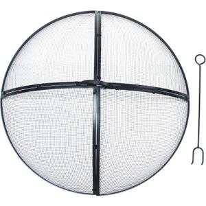 SCENDOR Heavy-Duty Metal 30 INCH Fire Pit Spark Screen Round Cover Mesh Screen Guard Accessory with Ring Handle for Patio Backyard, Black