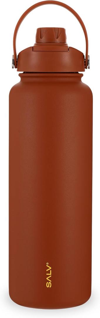 Salv Brown 40 oz Insulated Water Bottle  Reusable Stainless Steel, Leak-Proof, BPA-Free, Keeps Water Cold for 24H  With Handle for Gym, Travel & Hiking