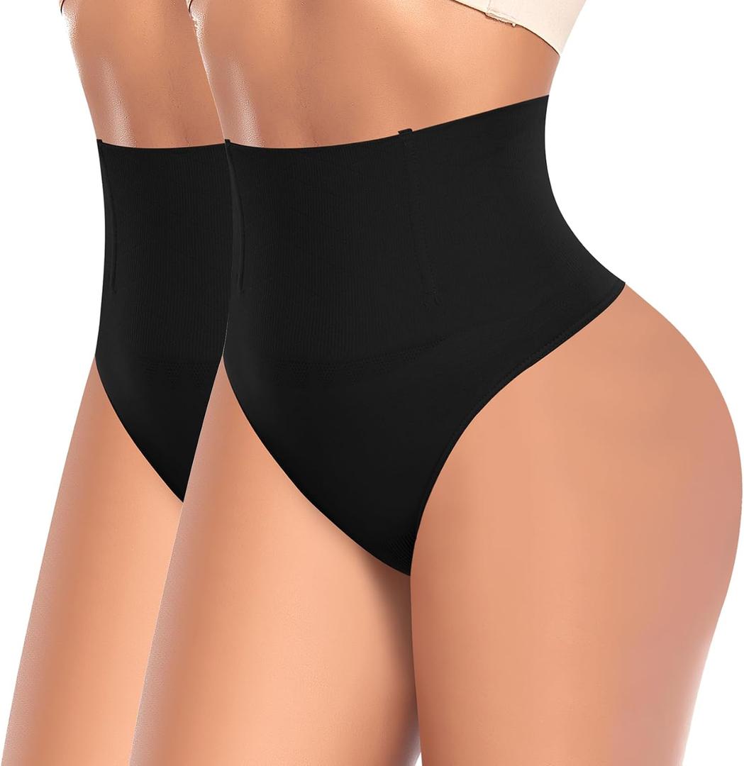 Werena Tummy Control Thong Shapewear for Women High Waist Shaping Underwear Seamless Shaper Panties(A# Mix Set (Black+black), XX-Large)