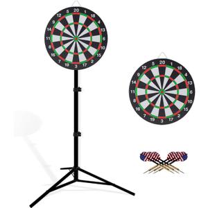 Dartboard with Stand, 34"-74" Adjustable Height Dartboard Stand for Adults, 18" Dart Board, Sturdy Tripod, Portable Design with 6 Darts for Travel, Home, Bars, or Outdoor Games