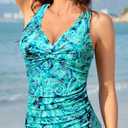 Women Underwire Tankini Top Only - Tummy Control Bathing Suit Top Twist Front Swim Top Criss Cross Back Swimsuit 2025 (Blue, M)