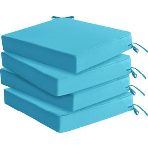 Outdoor Chair Cushions Set of 4: Waterproof & Color Fastness Seat Cushion for Patio Furniture - 22 x 22 x 3 Inch Chair Pads with Ties and Hidden Zipper - Patio Chair Cushion Replacement, Teal