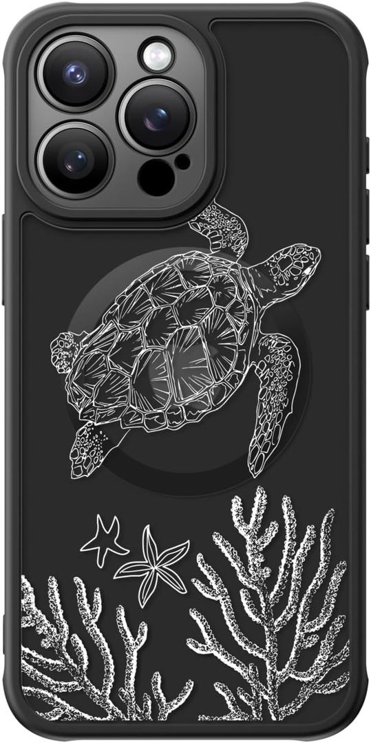 FUNMIKO for iPhone 14 Pro Max Case Military-Grade Protection & Wireless Charging - Trendy Pattern Design for Women Girls, Non-Slip Matte Phone Cover with Shockproof Corners - Swimming Sea Turtle