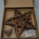 Christmas Tree Topper Farmhouse Christmas Decor Christmas Tree Decorations Rattan Natural Christmas Tree Star with 10 Warm LED Lights for Rustic Christmas Ornaments Holiday Seasonal Decoration 10 Inch