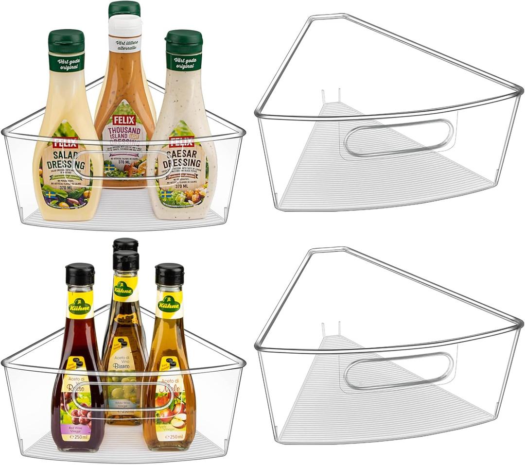 Lazy Susan Cabinet Organizer Bins for 26"/ 28"/ 32" Diameter Corner Organizer, Plastic Cabinet Storage Bin, 1/8 Wedge - Food Safe, BPA Free, with Non-Slip Pads (for 28" Diameter, 4 Pack)