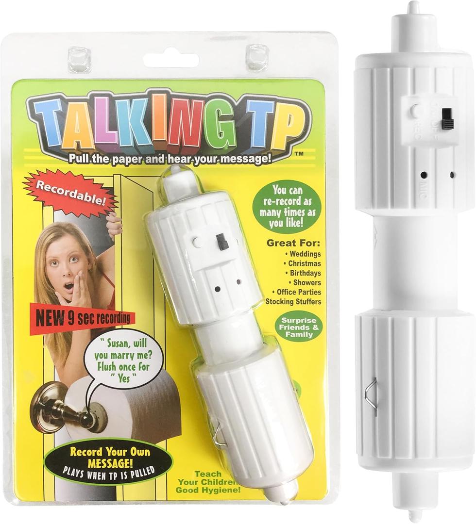 Talking Toilet Paper Spindle - Playful Prank Practical Jokes, Christmas Gag Gift with Customizable Messages, Fits All Holders, Record, Replay & Surprise, Easy 9-Second Recording Toilet Paper Spindle