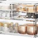 ZHIAI Stackable Storage Drawers, Acrylic Bathroom Counter Organizer Clear Makeup Organizers for Vanity, Kitchen Cabinets, Bathroom, Undersink, Home Organization and Storage (5 Drawers, Pattern C) (1 Base, 4 Drawers))