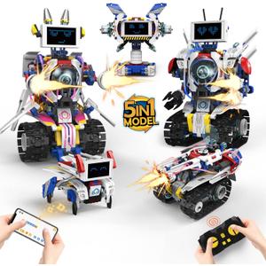 5 in 1 Robot for Kids Ages 8-12,Remote Control & APP Programmable Robotics, Eye Coding Toys-DIY Building Science Educational Kit, STEM Robot Kits Present for Teen Boys Girls (603 PCS)