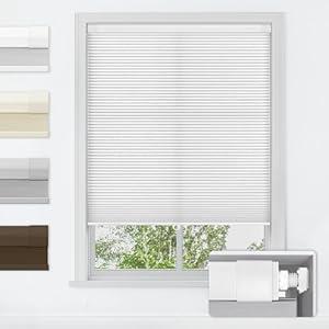 LazBlinds No Tools No Drill Cordless Cellular Shades, Light Filtering Honeycomb Shades for Home, Thermal Insulation Blinds for Windows, 33" W x 48" H, White