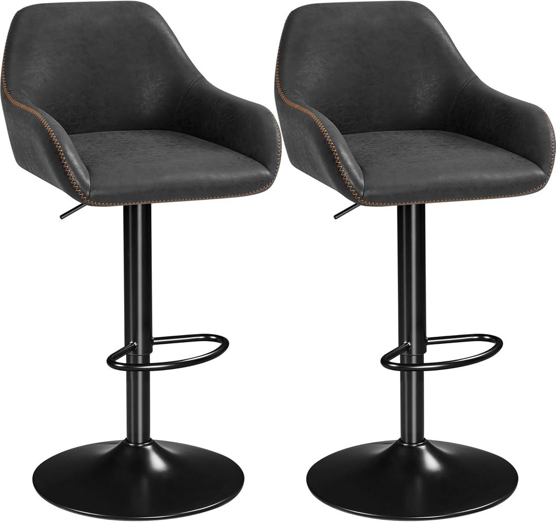 Yaheetech Bar Stools Set of 2, PU Leather Swivel Counter Height Barstools, Adjustable Bar Chairs with Backrest and Footrest, Kitchen Island Stool for Home Kitchen, Black