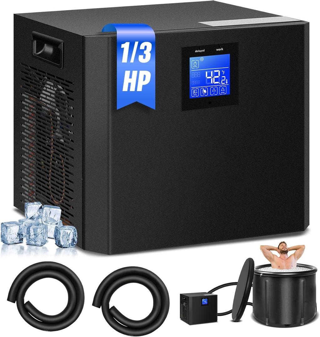 Cold Plunge Chiller, 1/3 HP Ice Bath Water Chiller for Cold Plunge Tub with Built-in Filter & Pump, Submersible Pump, Insulated Hoses, Ideal for Therapy Recovery 110V