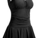 MiYang Women's Plus-Size Flower Printing Shaping Body One Piece Swim Dresses Swimsuit (8-10, Black)