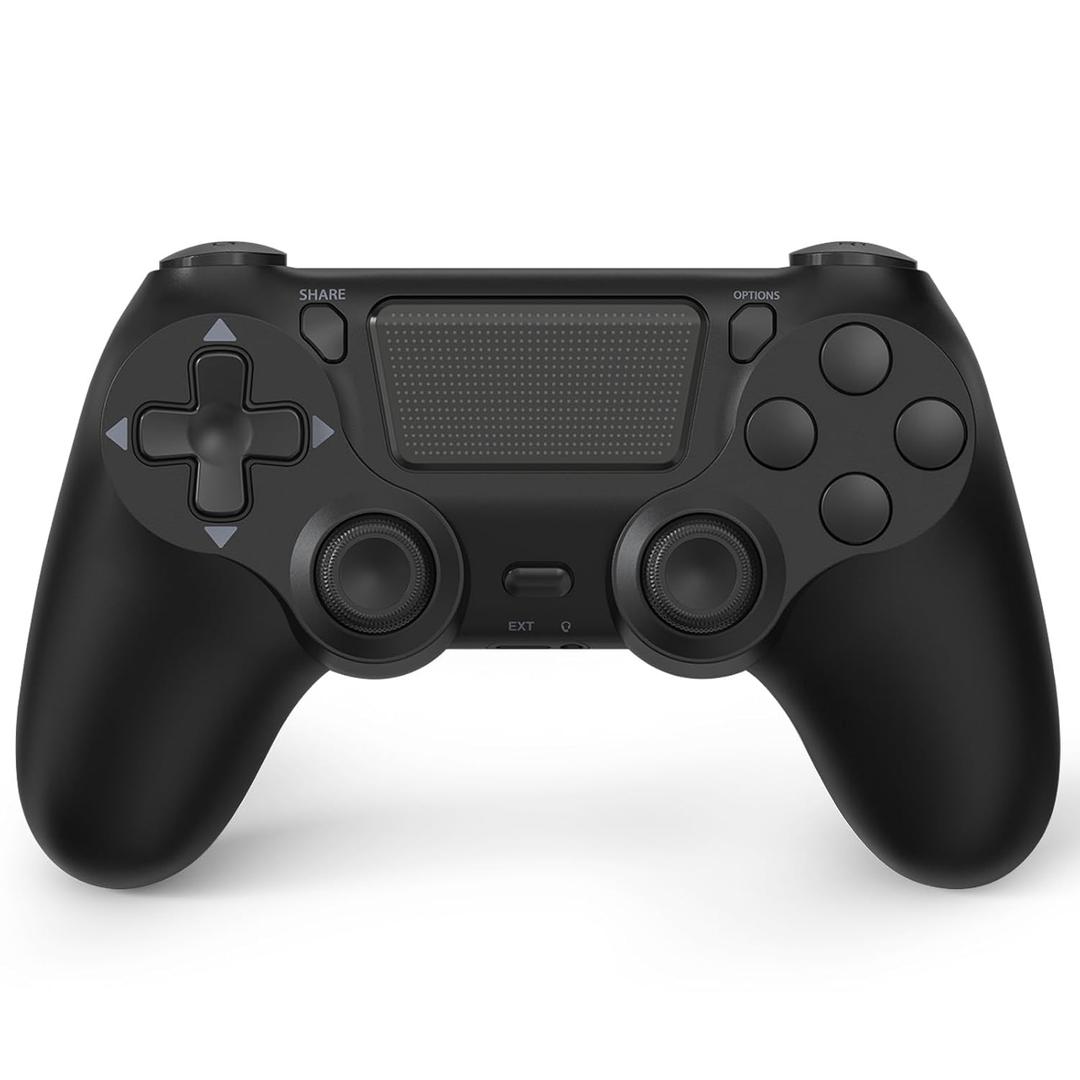 MOOGOLE Wireless Controller Compatible with PS4, with Vibration Feedback/Motion Sensing/Touchpad/Light Bar/Speaker/3.5mm Headphone Jack/Share - Black