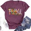 2 x Fall T-Shirt for Women Halloween Pumpkin Shirt Thanksgiving Family Funny Turkey Graphic Shirts Casual Autumn Tee Tops. (Purple, M)