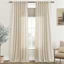 Jolilight Faux Linen Beige Curtains 102 inches Long for Living Room Rustic Farmhouse Linen Drapes Semi Sheer Burlap Textured Canvas Cloth Curtain Panels Set of 2 Kahki Tan Colored