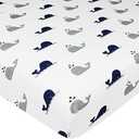 American Baby Company 100% Natural Cotton Fitted Mini Crib Sheet 38" x 24" - Soft & Breathable Small Nesting Portable Crib Sheet, Fits Pack N Play Mattresses, Navy Whale, for Boys & Girls