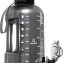 AQUAFIT Half Gallon Water Bottle with Time Marker - Straw & Chug Lid - BPA Free Gym Water Bottle with Straw - Big Gallon Jug (Gray, 64 oz - 2in1 Lid)