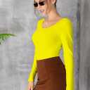 Women's Crew Neck Long Sleeve Cotton Bodysuit, Stretch Comfy Everyday Wear Bodysuit for Women