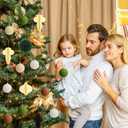 Soulchen 32 Pcs Christmas Tree Decorations Bulk Velvet Ball Ornaments Paper Honeycomb Ornaments for Tree Neutral Retro 3D Honeycomb Lanterns Hanging Flocked Ball for Xmas Holiday Party Decor