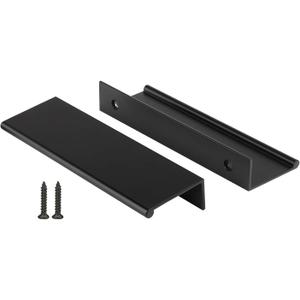 Peaha 5 Pack Kitchen Cabinet Handles 3-3/4 inch Black Pulls for Dresser Drawers Door Edge Finger Pull Aluminum Alloy Hardware (Hole Centers:3-3/4in(96mm))