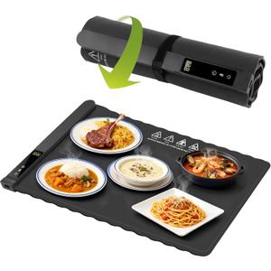 Warming Mat for Food,Food Warming Mat,Electric Warming Tray for Buffets Party and Home Daily Use,Heating Fastly,Rollable Portable Food Warming Mat,Timed Function for Your Family 24x15.75 Inch,Grey