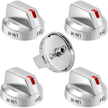 DG64-00473A Range Burner Control Dial Knob Range Oven Replacement Compatible with Samsung NX58J7750SS NX58F5700WS NX58K7850SS NX58M6850SS NX58H5600SS NX58H5650WS Gas Range (Silver 5 Pack)