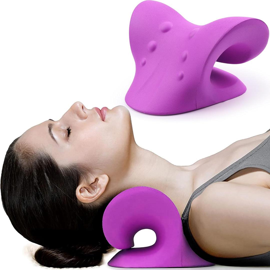 RESTCLOUD Neck and Shoulder Relaxer, Cervical Traction Device for TMJ Pain Relief and Cervical Spine Alignment, Chiropractic Pillow, Neck Stretcher (Purple)