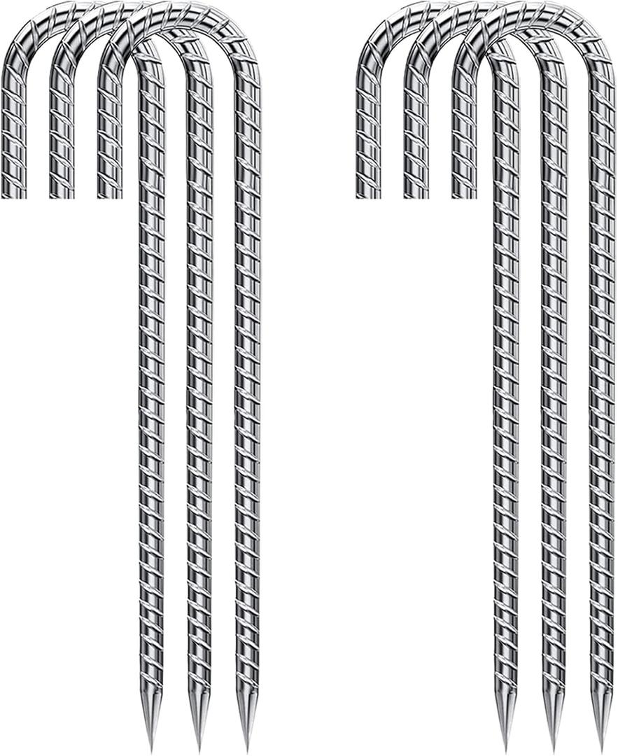 Rebar Stakes 12 Inch Galvanized, J Hook Rebar Stakes 6 Pack Ground Anchors for Tent Heavy Duty for Plants Anti-Rust Landscape Fabric Artificial Turf