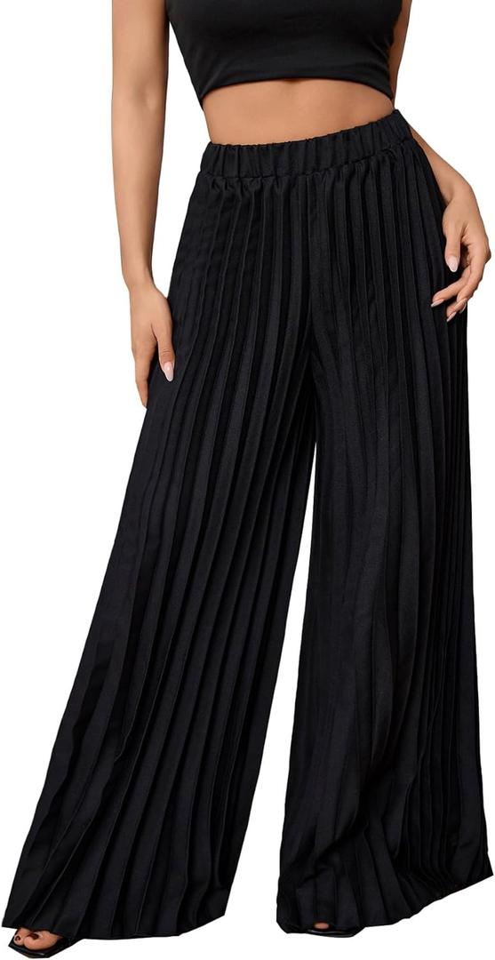 SOLY HUX Women's Wide Leg Palazzo Pleated Pants High Waisted Flowy Loose Dressy Casual Long Trousers (XX-Large)
