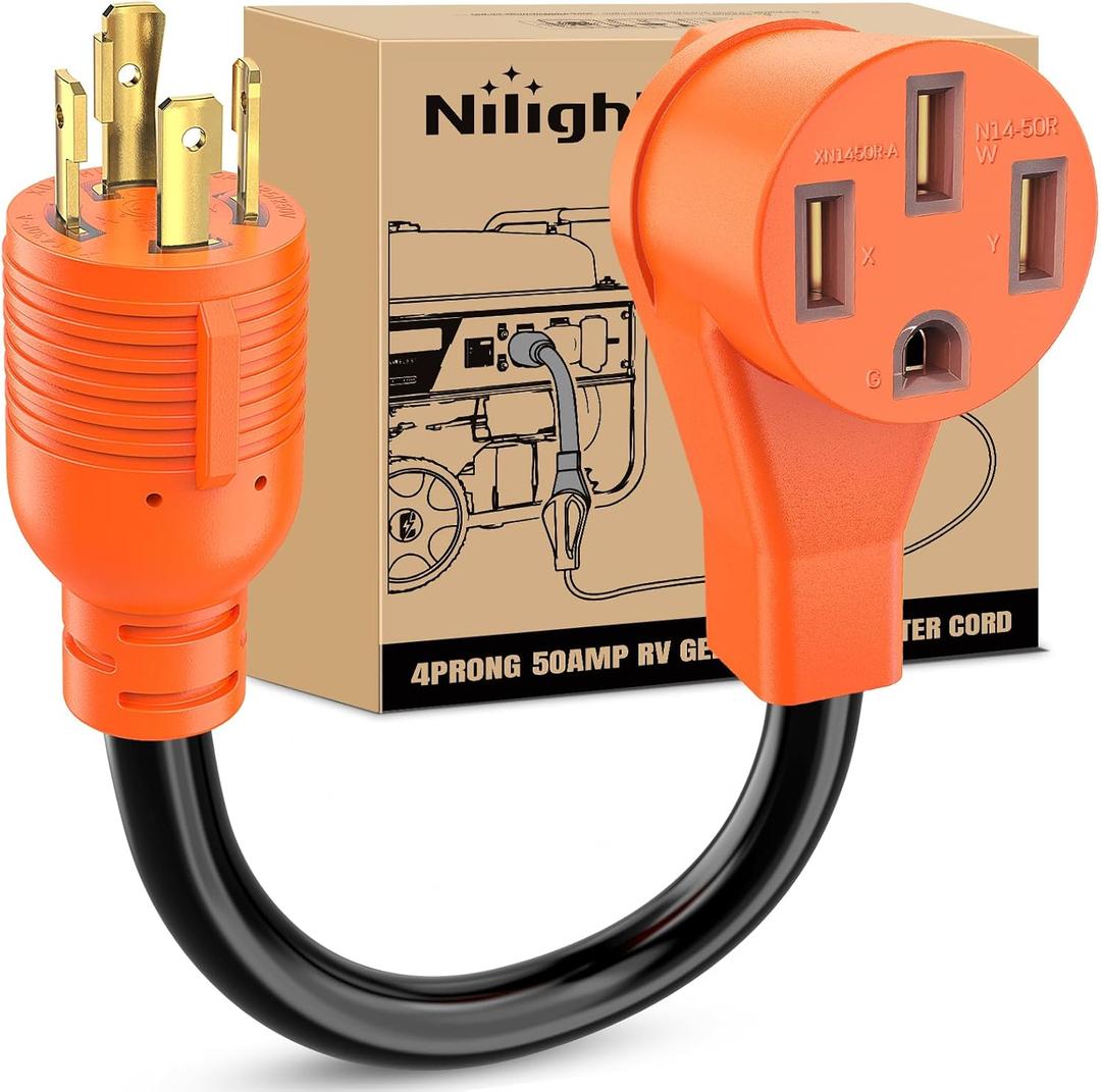 Nilight RV Generator Adapter Cord 30Amp to 50Amp 4 Prong Pure Copper Heavy Duty Twist Lock Male Plug10 Gauge Wire L14-30P to 14-50R 30M/50F for RVs Camper Caravan Van Trailer (30M Locking 4Pin/50F)