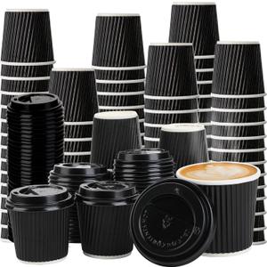 100 Pcs 4oz Paper Espresso Cups Ripple Wall Hot Cups For Coffee Disposable Coffee Cup Paper Hot/Cold Drinking Cups for Party, Picnic, Travel and Events