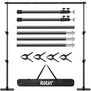 ITOTIN Pipe and Drape Backdrop Stand Kit, 6.5ft x 10ft Adjustable Photo Background Stands with Metal Flat Base for Photography, Birthday Parties, Wedding, Video Studio