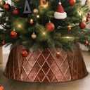 Lanpn Metal Christmas Tree Collar 48 inch, Christmas Tree Ring Collar for Large L 12 ft - 15 ft Xmas Stand Cover Real Artificial Trees Indoor Outdoor Decoration (Bronze, Diamond)