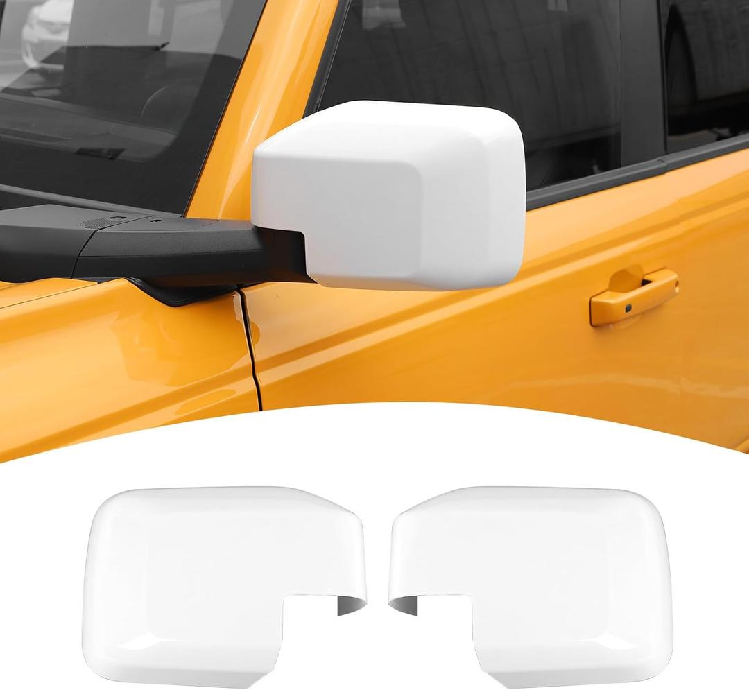 for Bronco Side Mirror Cover Trim White for Ford Bronco 2021 2022 2023 White Exterior Accessories 2pcs (for Mirror Without Light & Not for Sport)