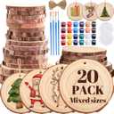 Kathfly 20 Pcs Unfinished Wood Slice with Hole for Centerpieces 3.5-8 Inch 4 Sizes Valentine's Day DIY Natural Wood Craft Kit Round Wooden Discs with Paint Brush Palette Craft Ornament Wedding Decor