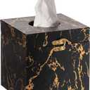 Black and Gold Marble Tissue Box Cover for Kleenex Box, Modern Elegant Tissue Box Holder with Lock for Bathroom, Bedroom, and Living Room, Square Shape Toilet Tissue Holder Organizer (Black and Gold Square)
