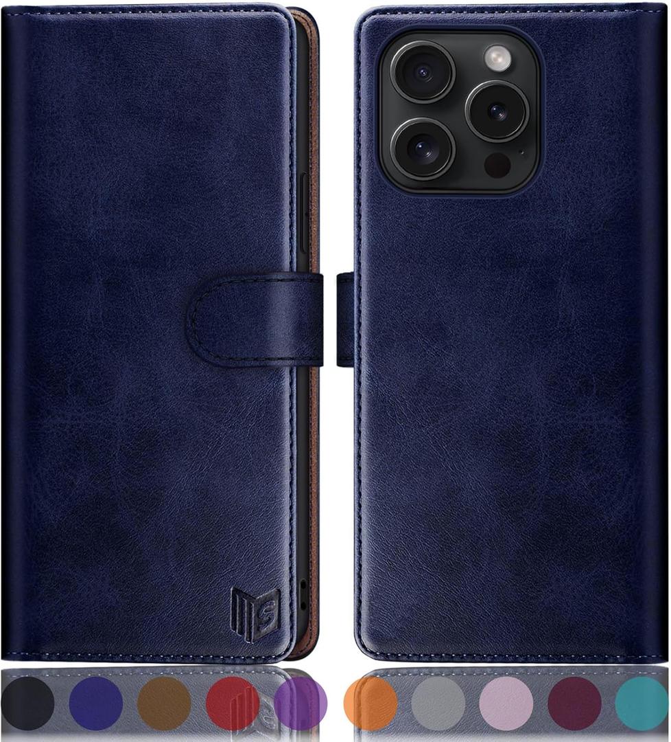 3 x SUANPOT Compatible with iPhone 16 Pro Max 6.9" Wallet case with RFID Blocking Credit Card Holder,Flip Book PU Leather Protective Cover Women Men for Apple 16 Pro Max Phone case Blue