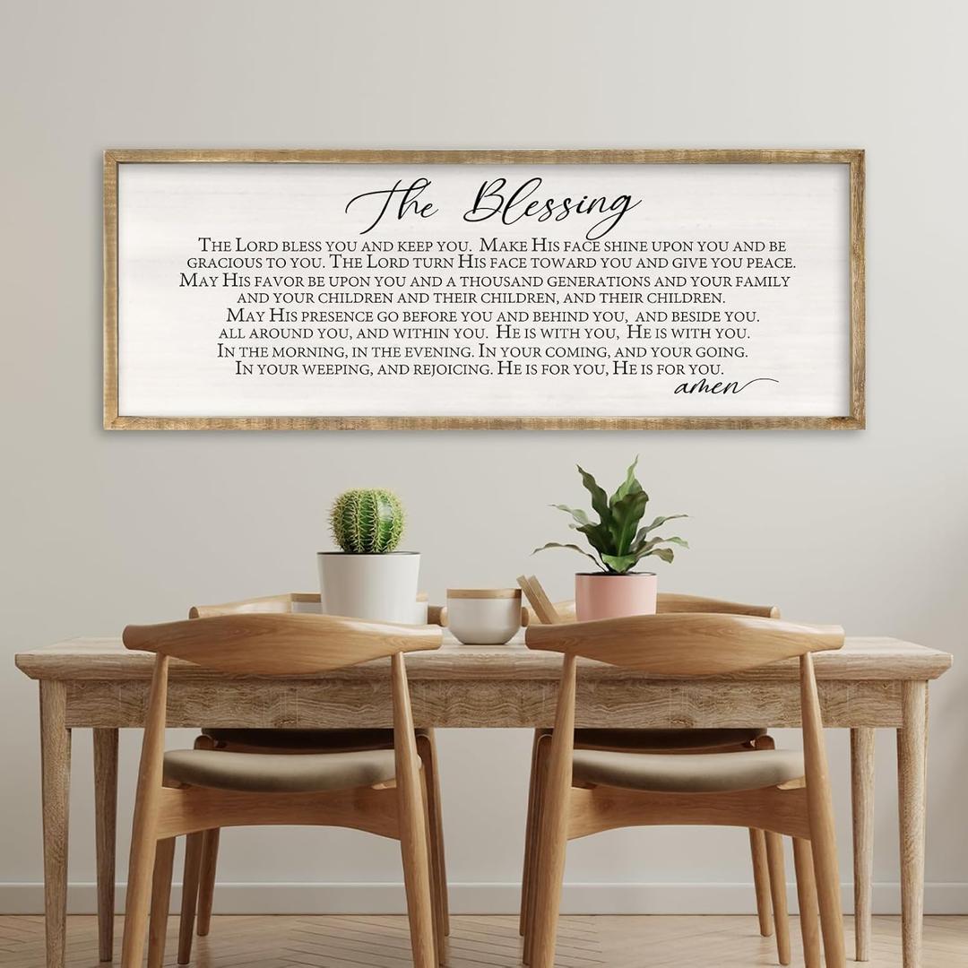 RLWangChao The Blessing Wall Art 40x15 Inch May The Lord Bless You And Keep You Scripture Sign Wood Christian Living Room Bible Verse Wall Decor Hanging Decoration (Wood) (40L" x 15W")