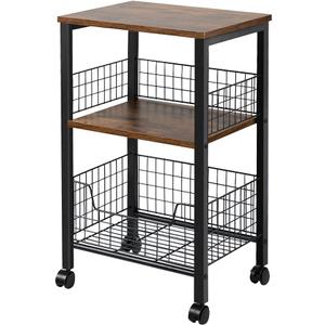 Hadulcet Small End Table, 3-Tier Side Table with Storage Basket, Industrial Style Side End Table for Living Room Bedroom Kitchen Bathroom, Rustic Brown