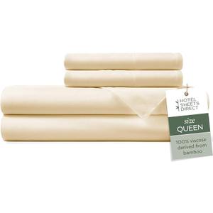 Hotel Sheets Direct 4 Piece Bed Sheet Set Queen Size, 100% Viscose Derived from Bamboo Sheets Set with 2 Pillowcases, Cooling & Breathable Luxury Bedding, Moisture-Wicking & Silky Soft, Light Yellow