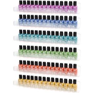 Acrylic Nail Polish Wall Mounted Holder Paint Organizer Storage Rack Clear 6 Pack Hanging Nail Polish Shelf Floating Wall Mount Hold up to 96 Bottles. (Clear)