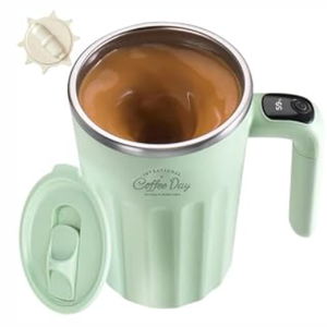TLINNA Drink Stirrer, Self Stirring Mug, Self Stirring Coffee Mug, Suitable for Coffee, Milk, Cocoa and Other Beverages Stainless Steel Vacuum Insulated Tumbler with Lid (Matcha Green, 12 Ounces)