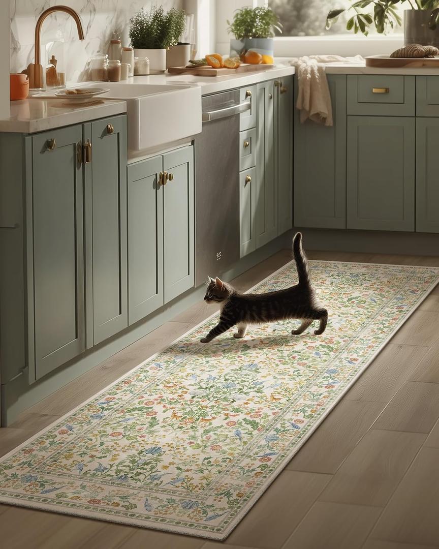 Washable Runner for Hallways Kitchen Rug: 2'6"x8' Runner Rugs Stain Resistant Non Slip Low Pile Soft Carpet Runners Rug for Entryway Indoor Kitchen Hallways Bedroom Beside Laundry Room