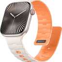 Bandletic Magnetic Silicone Watch Band Compatible with Apple Watch Bands for Women 40mm 41mm 42mm 38mm, Soft Sport Strong Magnet Strap Replacement for iWatch Series 10 9 8 7 6 5 4 3 2 1, Beige/ Orange