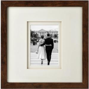 Yaetm 12x12 Square Picture Frame Matted to 5x7, Double Floating Ivory Mat, Brown Wood Grain Photo Frame with Polished Tempered Glass for Wall Gallery, Home and Office, Wall Mounting, Single