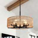 Large Boho Rattan Chandelier,Farmhouse Chandelier for Dining Room Modern Pendant Light Fixture 5-Light Hand Woven Pendant Light Rustic Ceiling Hanging Lighting for Kitchen Island, 21.7in,5L