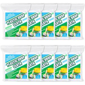 10 Pieces Plastic Drop Sheets for Painting, Plastic sheeting Waterproof Dust-Proof Clear Cloth for Furniture Cover, 9x12 Feet Tarps